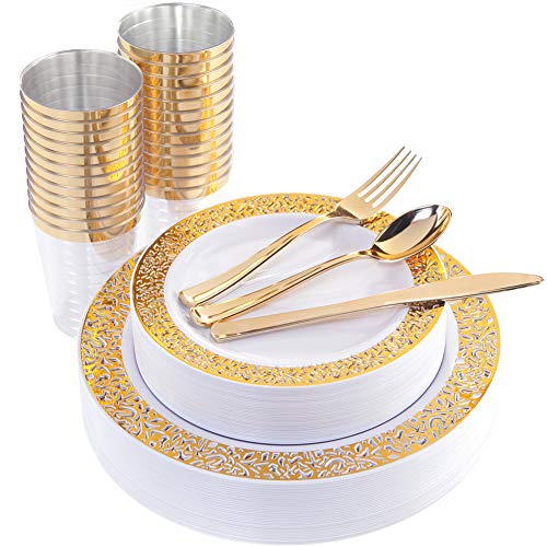 WELLIFE Silver Party Dinnerware Set for 50 Guests, Disposable A689948