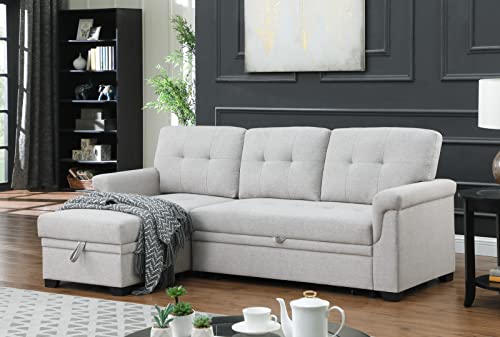 L-Shaped Pull Out Sleep Sofabed with Storage Chaise, Chenille Upholstered X30892
