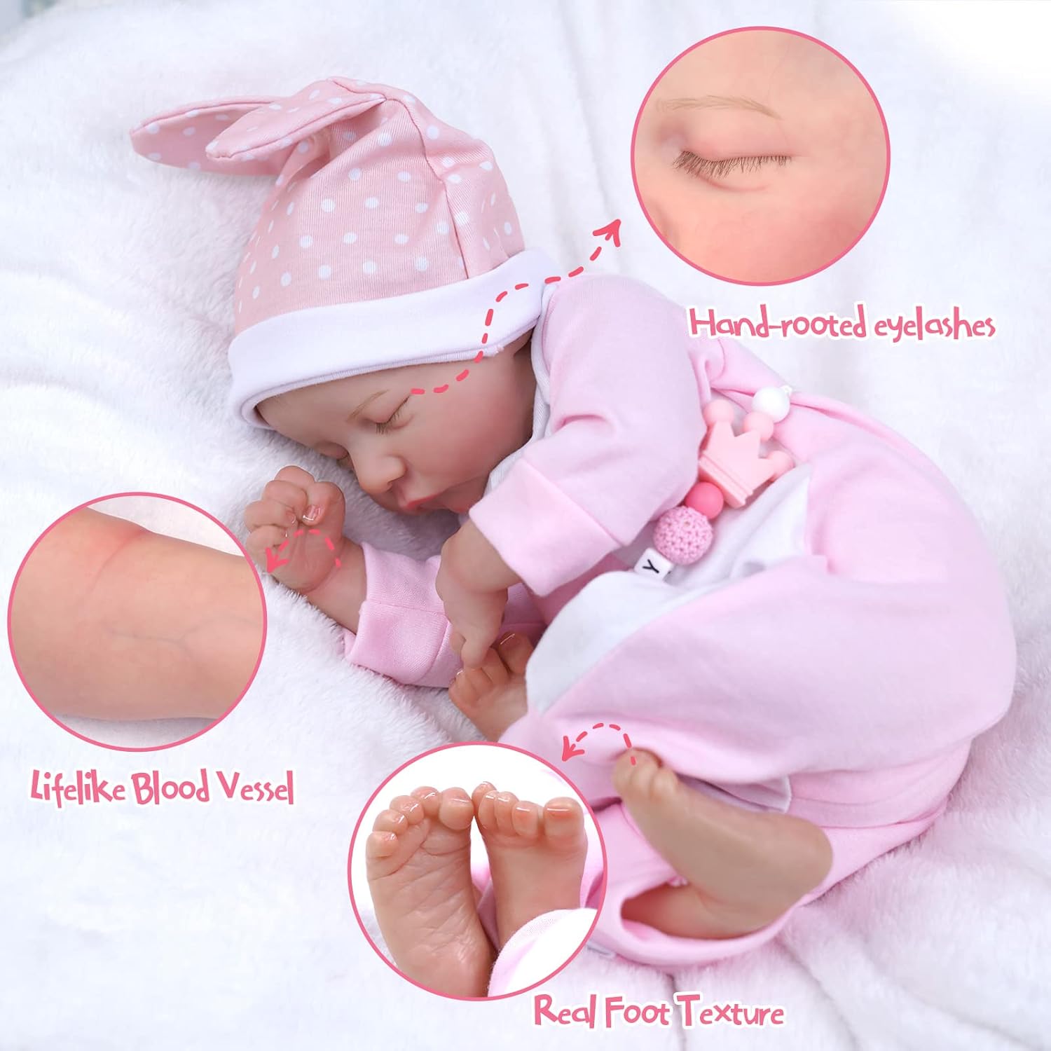 JIZHI Lifelike Reborn Baby Doll 17-Inch Soft Cloth Body Realistic Newborn Girl with Toy Accessories O877