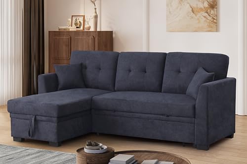 L-Shaped Pull Out Sleep Sofabed with Storage Chaise, Chenille Upholstered X30892