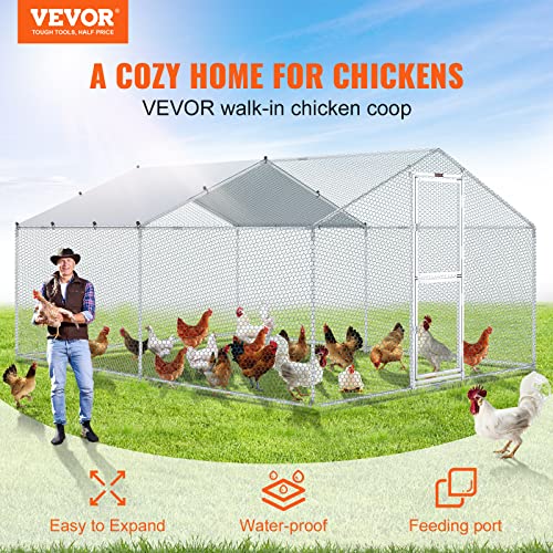 VEVOR Large Metal Chicken Coop with Run, Walk-in Outdoor Poultry Pen W388