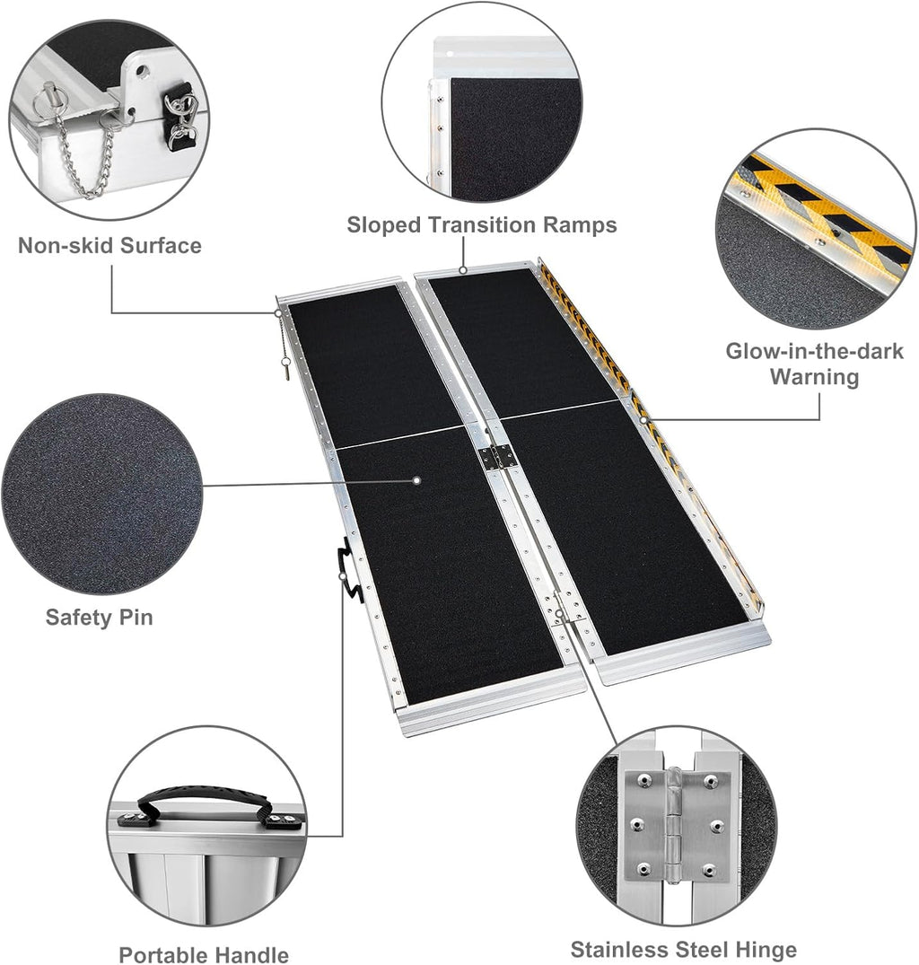 AutoForever 5FT Non-Slip Aluminum Folding Wheelchair Ramp O73549