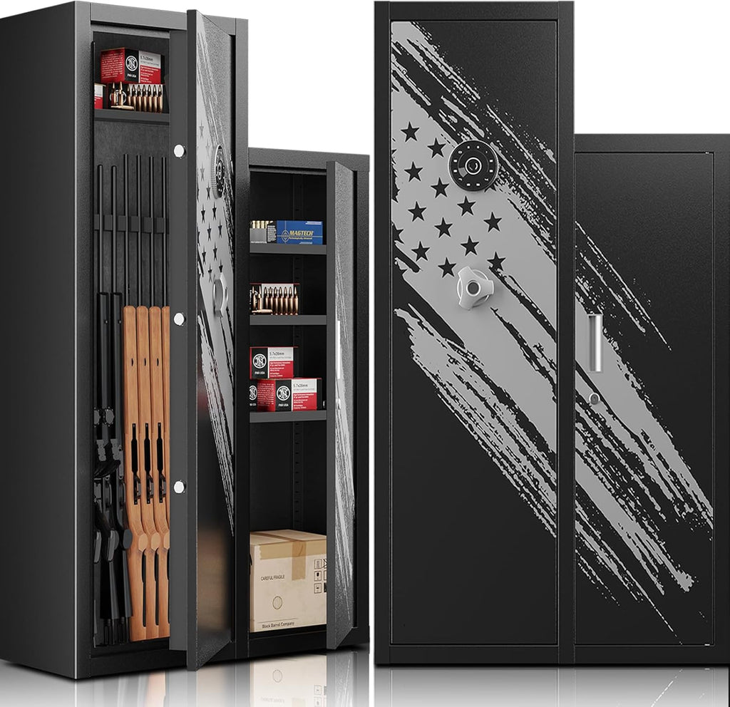 KAER [𝟐𝟎𝟐𝟒 𝐔𝐩𝐠𝐫𝐚𝐝𝐞𝐝] 8-12 Rifle Gun Safe, Home Safes for Rifles and Pistols,Unassembled Large Gun Safes for Home and Shotgun with Detachable Gun Racks, 4 Pistol Pockets