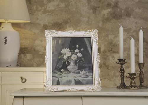 Vintage 8x10 Picture Frame with Glass Front, Antique Retro Photo Frame for Wall or Tabletop, Silver N745