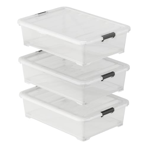 Morcte 50 Quart Clear Plastic Under Bed Storage Box, 3-Pack Under Bed Storage Containers on Wheels