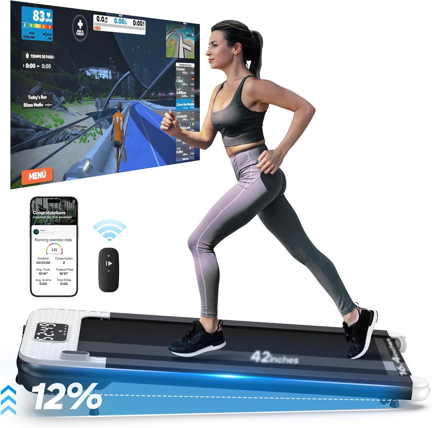 Standing Under Desk Walking Pad Treadmill for Apartment Office Home - 2024 New Upgraded Running Belt & 9% Incline & 320+ lbs Capacity & Smart Voice Control,Works with Apps and Remote Control