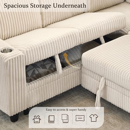 L-Shaped Pull Out Sleep Sofabed with Storage Chaise, Chenille Upholstered X30892