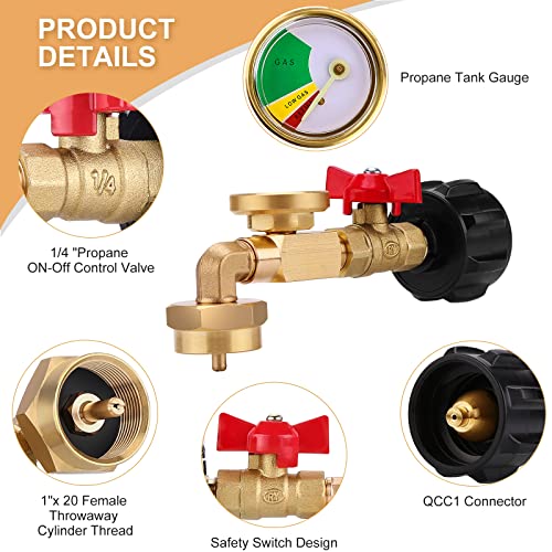 WADEO Propane Refill Adapter for 1lb Tank with Gauge and On-Off Valve J80251