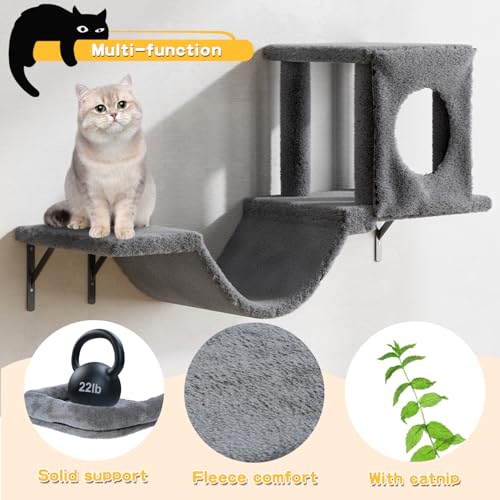 NUNU LAB Wall Mounted Cat Climber Set with House, Tunnel, Scratcher, Black M305