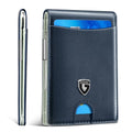 GSOIAX Slim Wallet for Men with Money Clip, Minimalist Leather RFID Blocking Bifold Small Thin Front Pocket Carbon Fiber Men's Wallet,11 Credit Card Slots Holder with Gift Box (Carbon Blue)