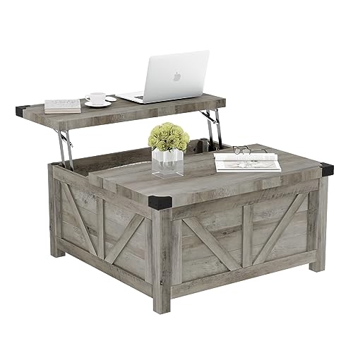 Farmhouse Lift Top Coffee Table with Storage and Charging Station, Brown J61149