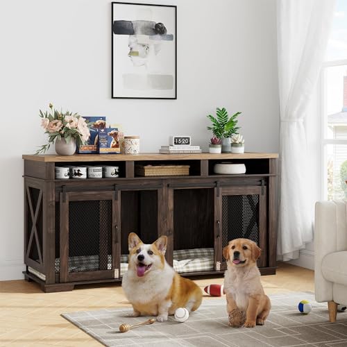 Wooden Dog Crate Furniture 71" with Storage and Divider for Large Medium Dogs L29684