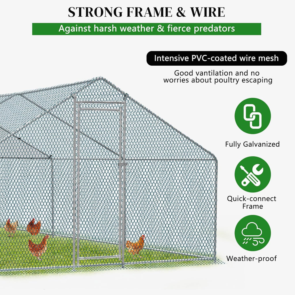 20 x 10 ft Metal Chicken Coop with Waterproof Cover T4197