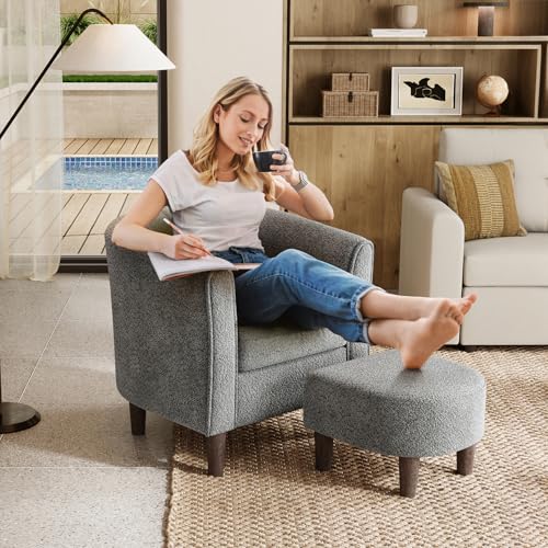 LINSY Accent Chair with Ottoman, Velvet, Olive Green C653
