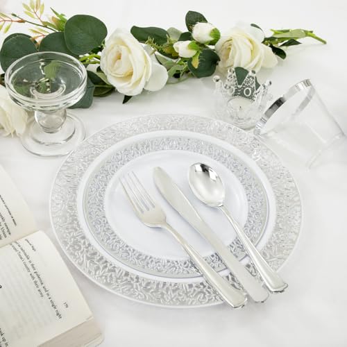 WELLIFE Silver Party Dinnerware Set for 50 Guests, Disposable A689948