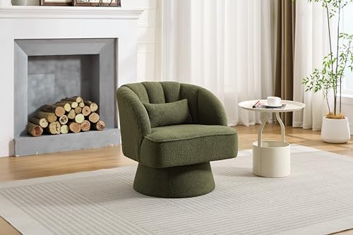 GarveeHome Modern Swivel Barrel Accent Chair, Teddy Fabric Upholstered Armchair, Black W334223