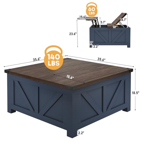 Farmhouse Lift Top Coffee Table with Storage and Charging Station, Brown J61149