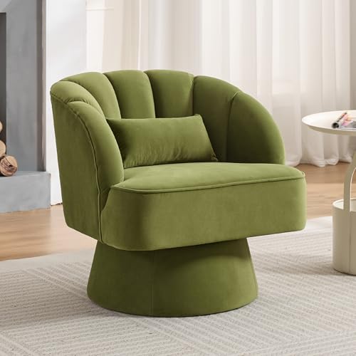 GarveeHome Modern Swivel Barrel Accent Chair, Teddy Fabric Upholstered Armchair, Black W334223