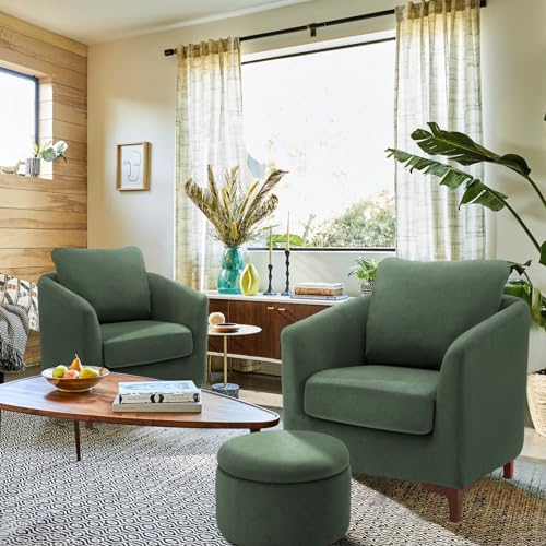 COLAMY Sherpa Accent Chair with Storage Ottoman Set, Cream E290651