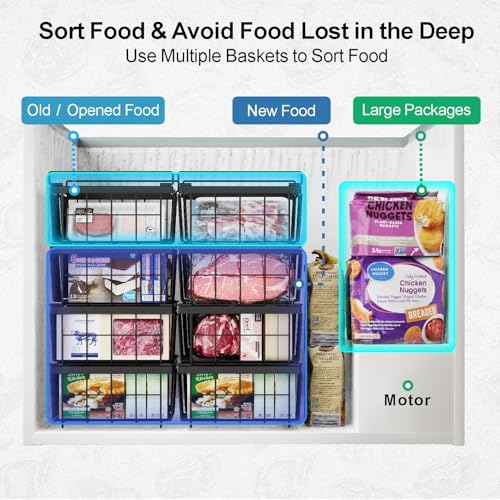 iSPECLE Freezer Organizer Bins 2 Pack, Expandable Stackable for Chest Freezer, Black R10570