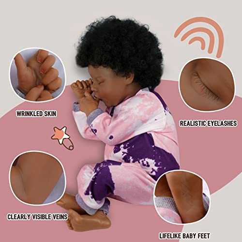 BABESIDE Lifelike Reborn Baby Doll Black 17-Inch with Feeding Kit & Gift Box E886