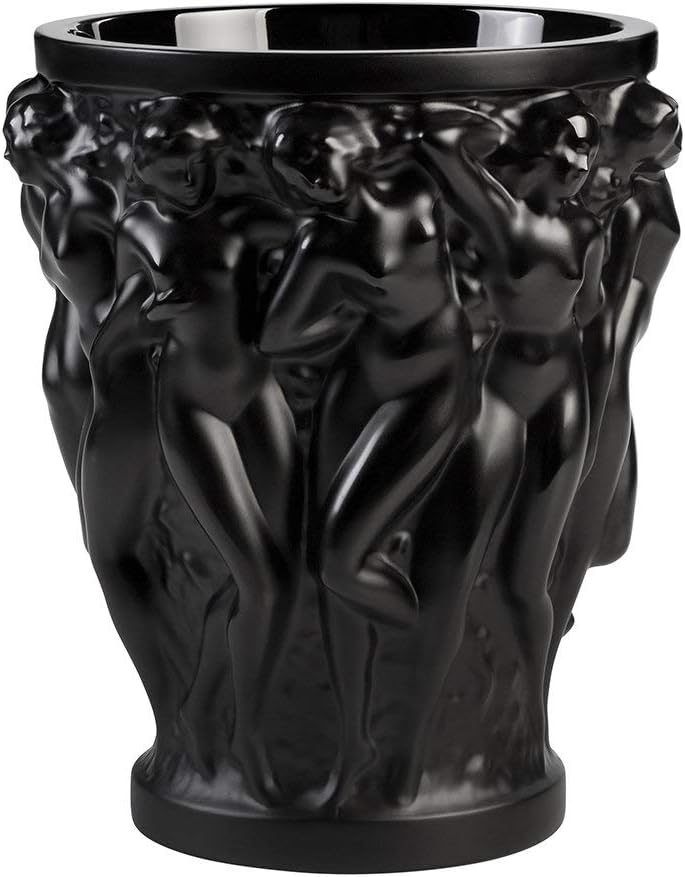 Lalique Crystal Black Bacchantes Vase Small