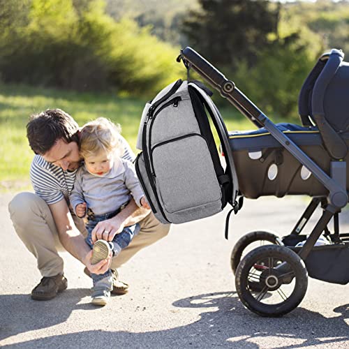 Mancro Diaper Bag Backpack, Waterproof Travel Baby Changing Bag with Stroller Straps, Grey E238