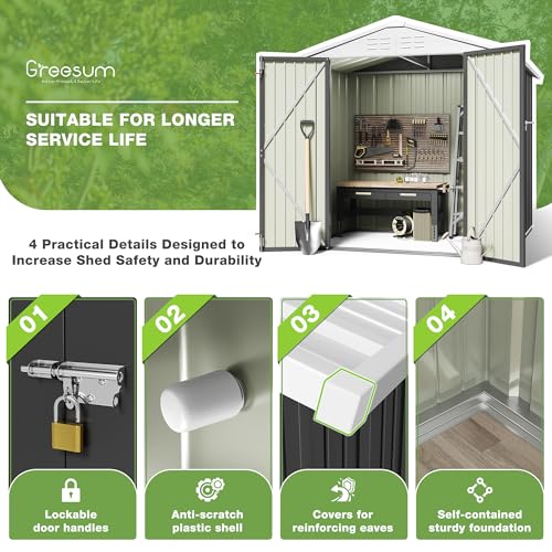 Greesum Outdoor Storage Shed 6 x 8 ft Metal Garden Utility Tool Shed with Lock, Brown U409