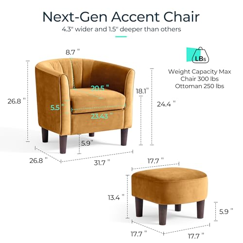 LINSY Accent Chair with Ottoman, Velvet, Olive Green C653