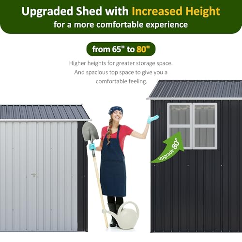 10x10 FT Outdoor Metal Storage Shed with Lockable Doors, Grey Q804763
