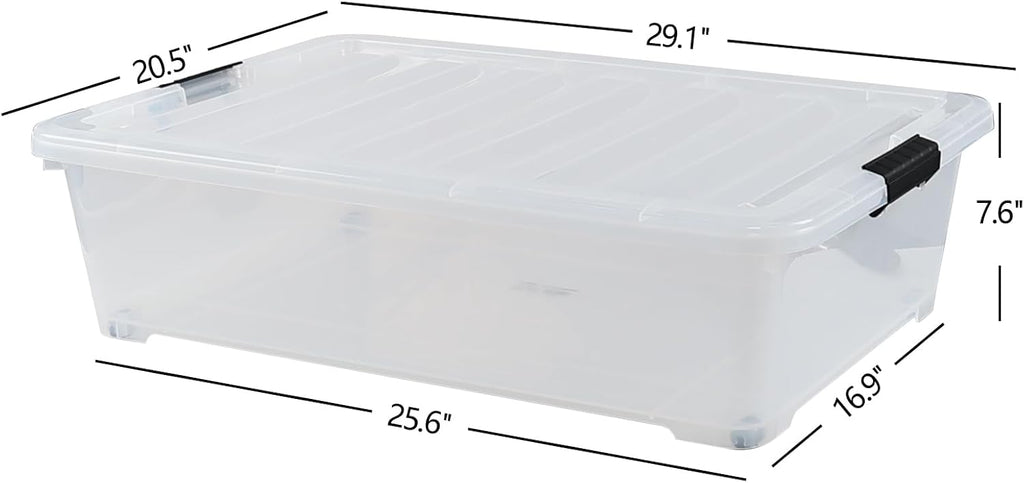 Kiddream 3-Pack 50 Quart Clear Underbed Storage Bins with Lids and Wheels A33785