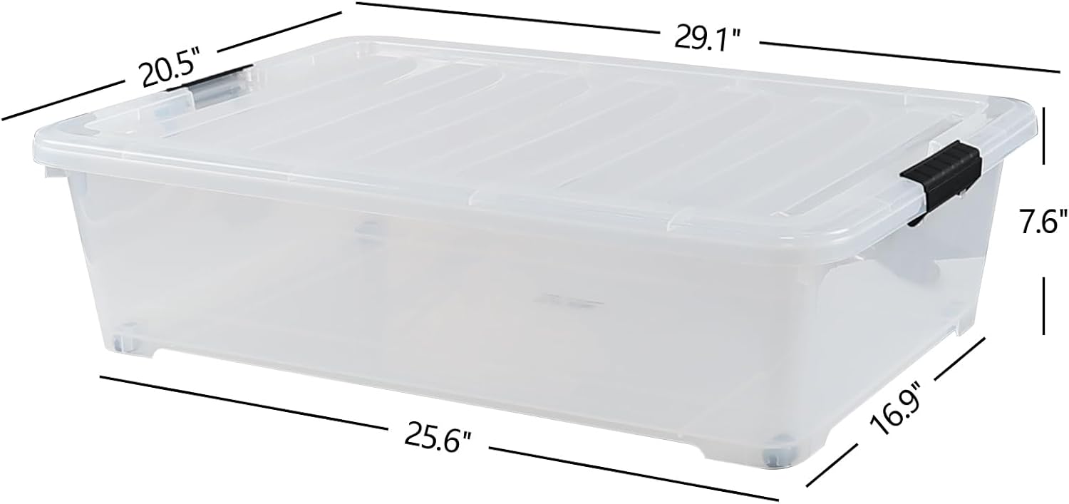 Kiddream 3-Pack 50 Quart Clear Underbed Storage Bins with Lids and Wheels A33785