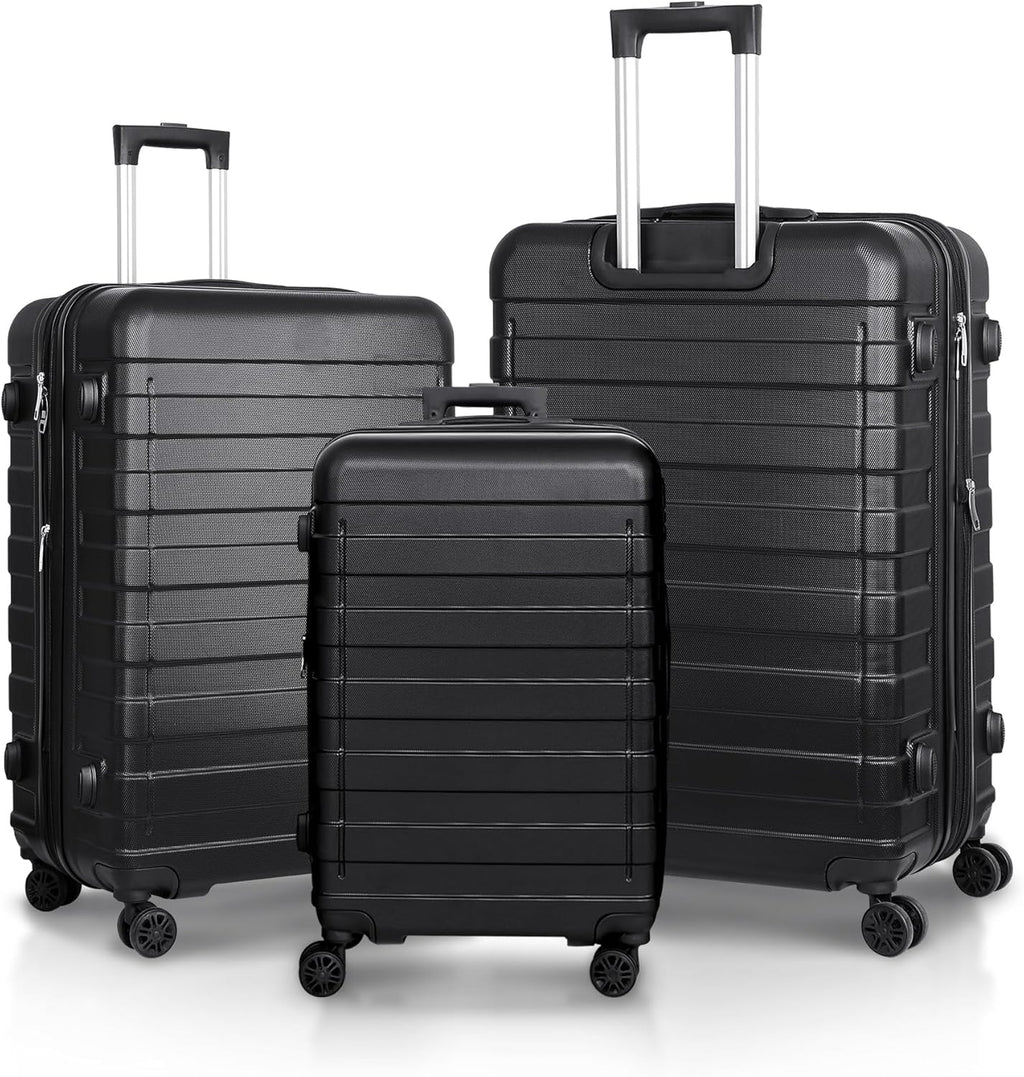 SUPER DEAL Black Luggage Set 3 Piece Hardside Expandable Luggage with Spinner Wheels Hardshell Lightweight Durable Suitcases Travel Carry Ons, 21/26/30 inch