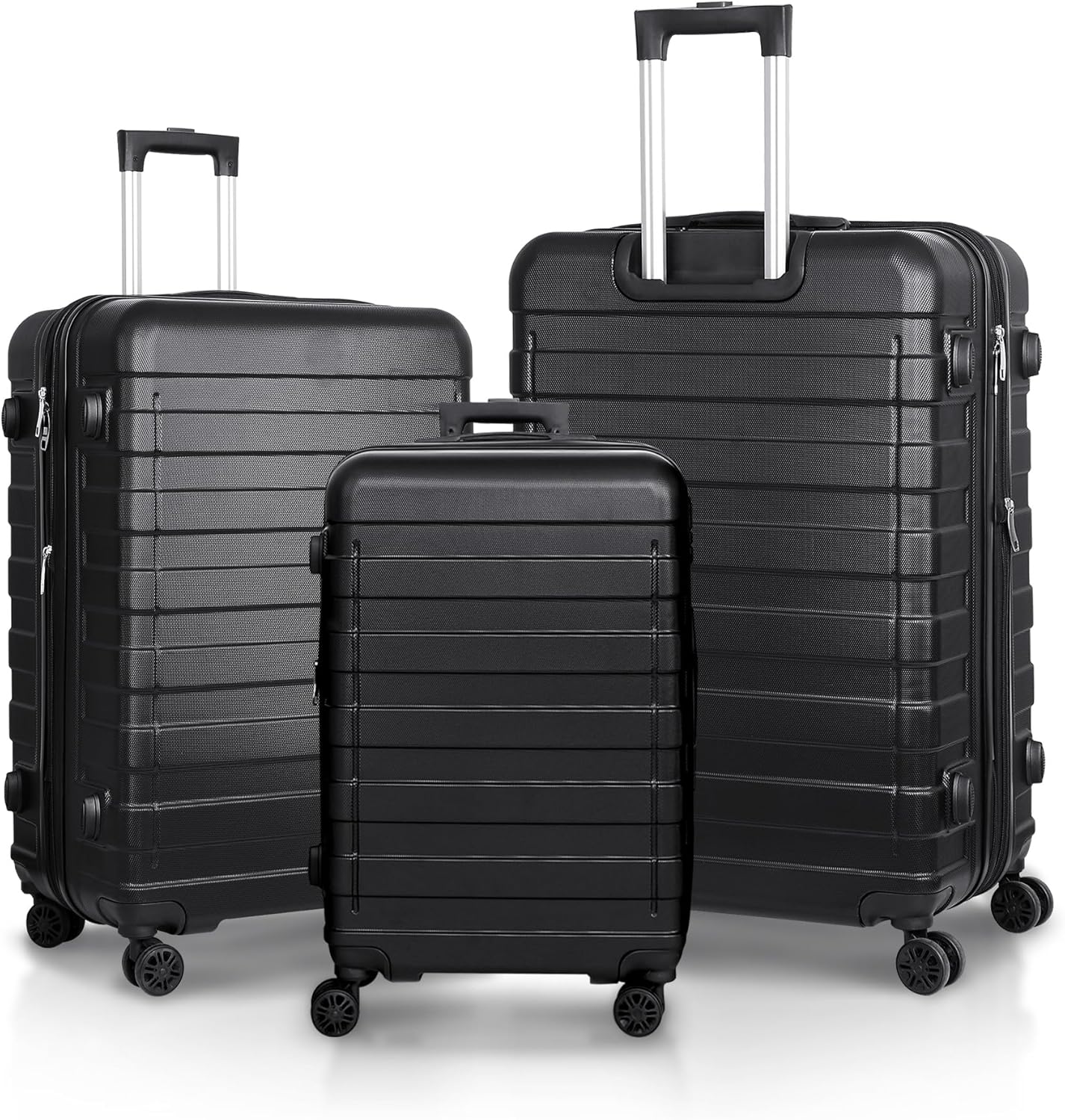 SUPER DEAL Black Luggage Set 3 Piece Hardside Expandable Luggage with Spinner Wheels Hardshell Lightweight Durable Suitcases Travel Carry Ons, 21/26/30 inch