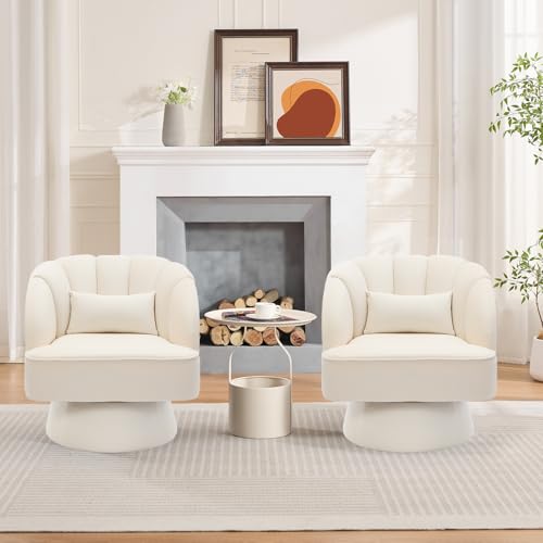 GarveeHome Modern Swivel Barrel Accent Chair, Teddy Fabric Upholstered Armchair, Black W334223
