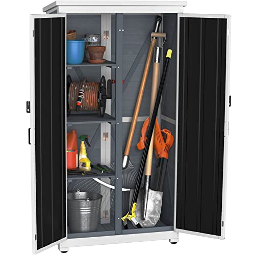 GDLF Outdoor Storage Cabinet Wood & Metal Garden Shed with Lockable Doors U91129