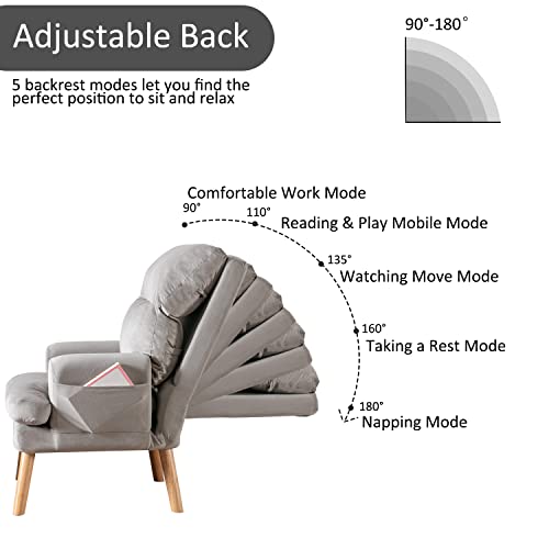 INZOY Accent Chair with Ottoman, Velvet Fabric, Beige X279