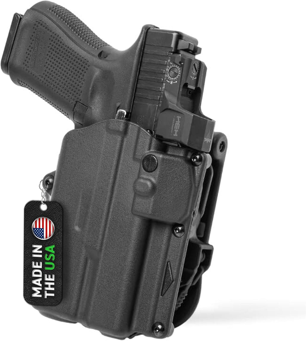 Alien Gear Glock 19 Level 2 Holster - Retention Slim OWB, Glock 19/19X/45 w/Light, Advanced Tactical Design - Compact Duty Carry- Black Locking Holster Slide Duty Holster - Right-Handed