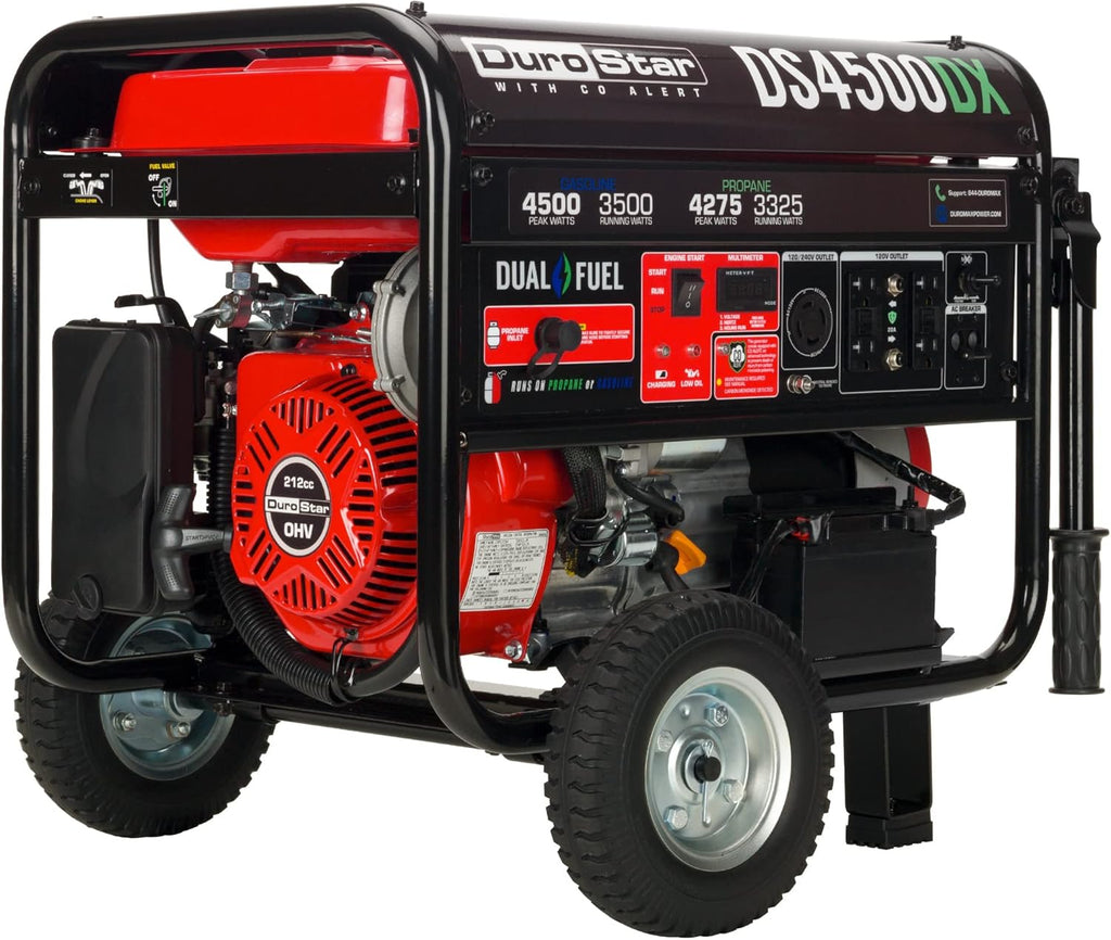 DS4850EH Dual Fuel Portable Generator-4850 Watt Gas or Propane Powered Electric Start-Camping & RV Ready, 50 State Approved, Red/Black