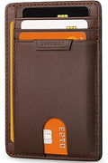 Buffway Slim Wallet for Men Women Minimalist Small Leather Front Pocket Wallets with RFID Blocking and Gifts Box - Bassa Chocolate