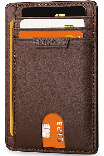 Buffway Slim Wallet for Men Women Minimalist Small Leather Front Pocket Wallets with RFID Blocking and Gifts Box - Bassa Chocolate