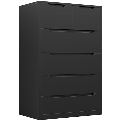 6 Drawer Dresser for Bedroom, Tall Black Chest of Drawers X4524
