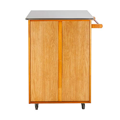 Portable Drop Leaf Kitchen Storage Rolling Trolley Cart with Stainless Steel Top M53756