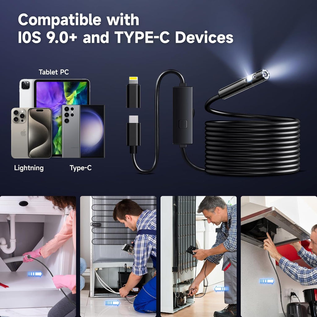 Endoscope Camera with Light, 1920P HD Borescope, IP67 Waterproof 16.5FT for iPhone iPad Android K19485