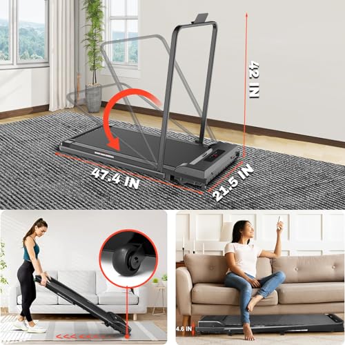 2 in 1 Walking Pad Treadmill with Handle Bar, 2.5HP Portable Folding for Home Office Z802