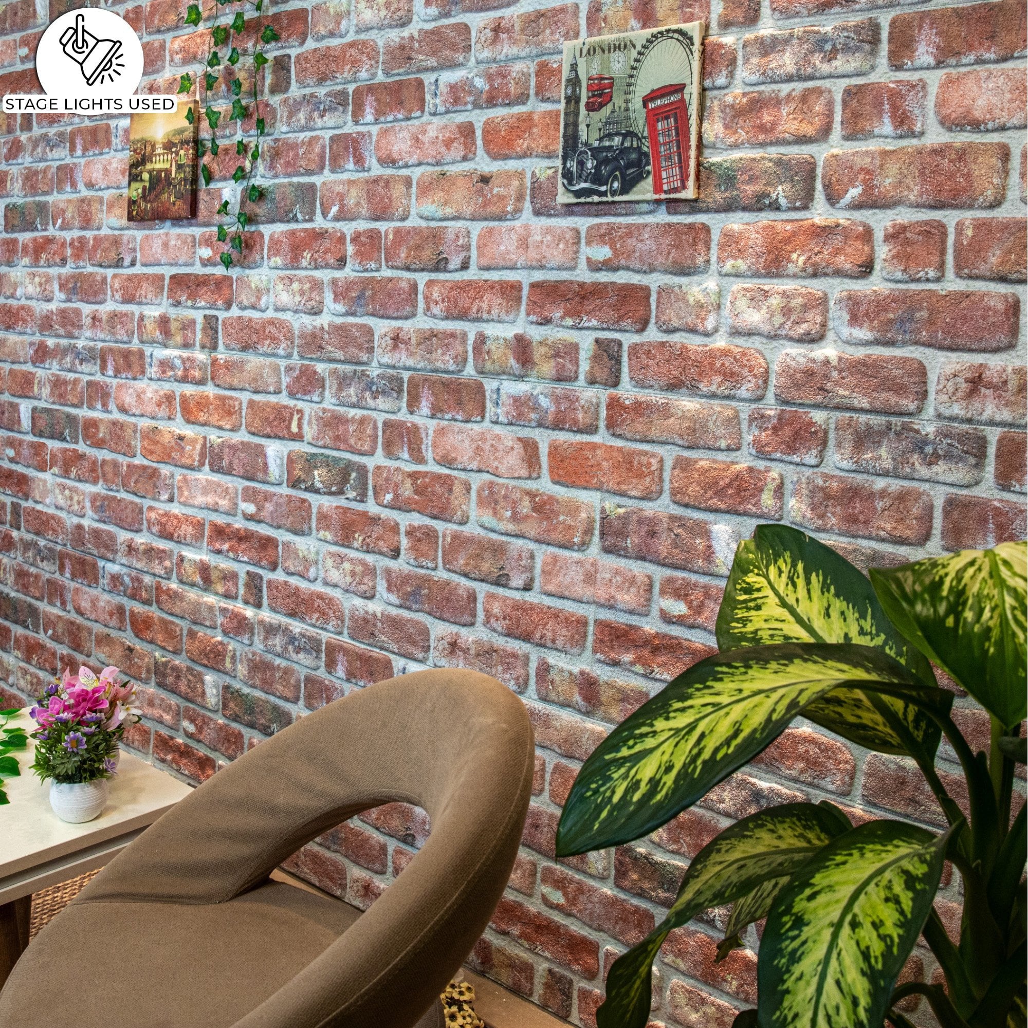 Dundee Deco 3D Wall Panels Brick Effect, Red Brown Stone Look, Set of 10, Covers 53 sq ft O55048
