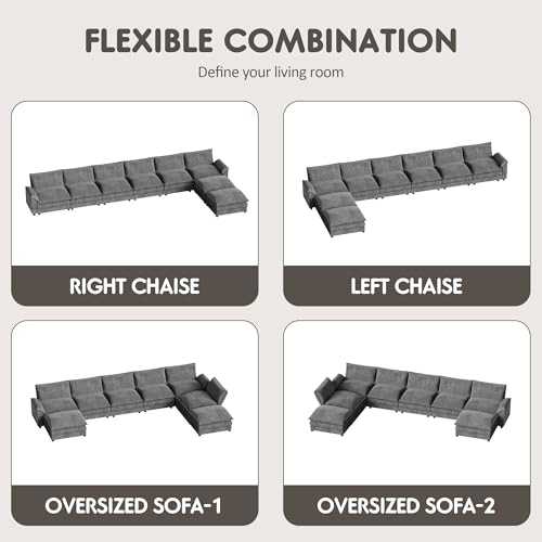 Homall 119" Modular Sectional Sofa with Reversible Ottoman, Light Grey V97154
