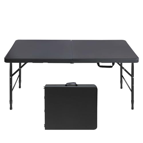 4FT Portable Folding Table, Indoor Outdoor Heavy Duty Picnic Party Dining Camping Table w/Handle and Steel Legs, No Need Assembly (White,4ft)