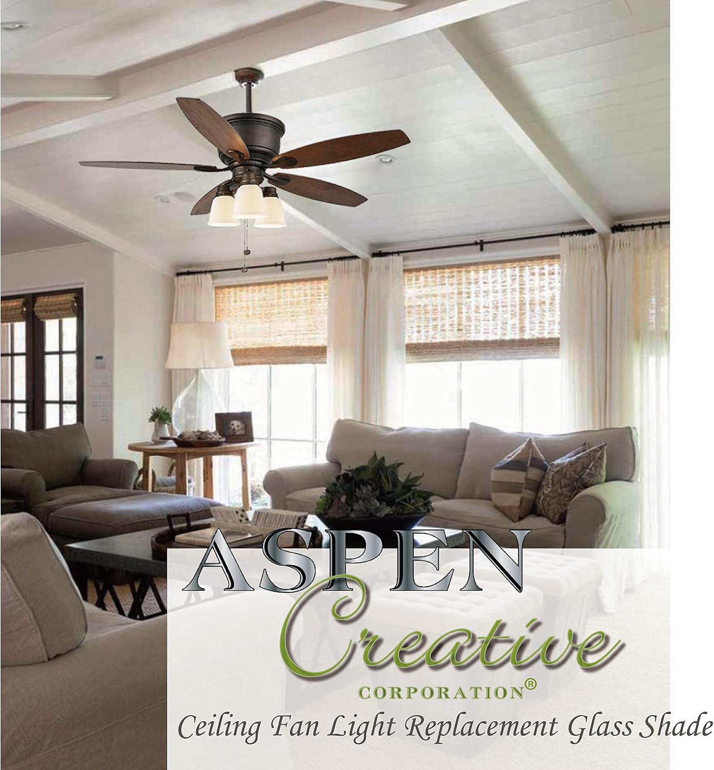 Aspen Creative Transitional Frosted Ceiling Fan Replacement Glass Shade, 4 Pack S5548
