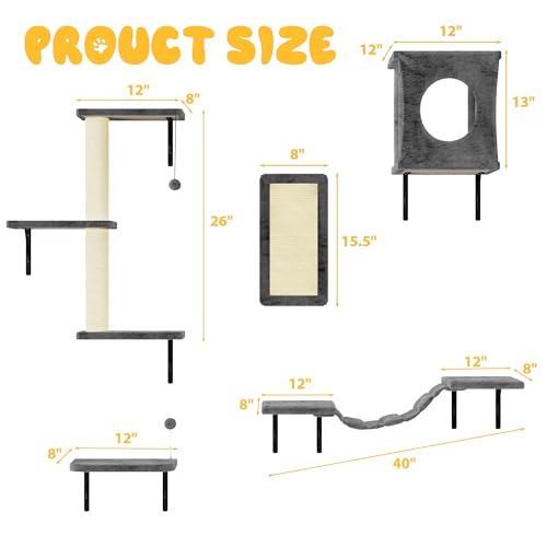 NUNU LAB Wall Mounted Cat Climber Set with House, Tunnel, Scratcher, Black M305